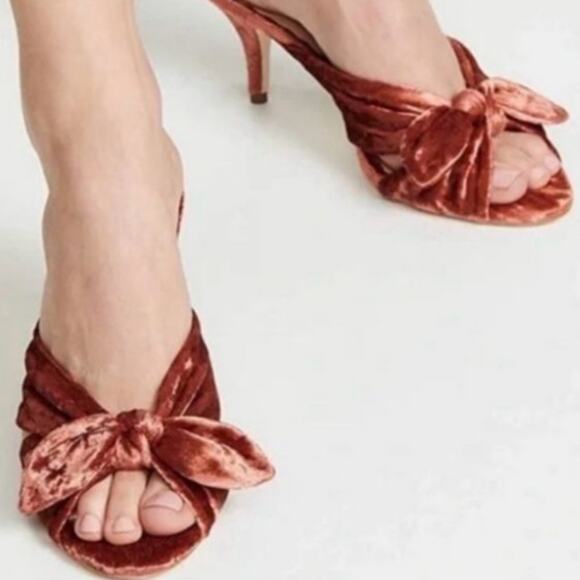 Loeffler Randall "Luisa" Velvet Knotted Bow Kitten Heel Sandals Size 8.5